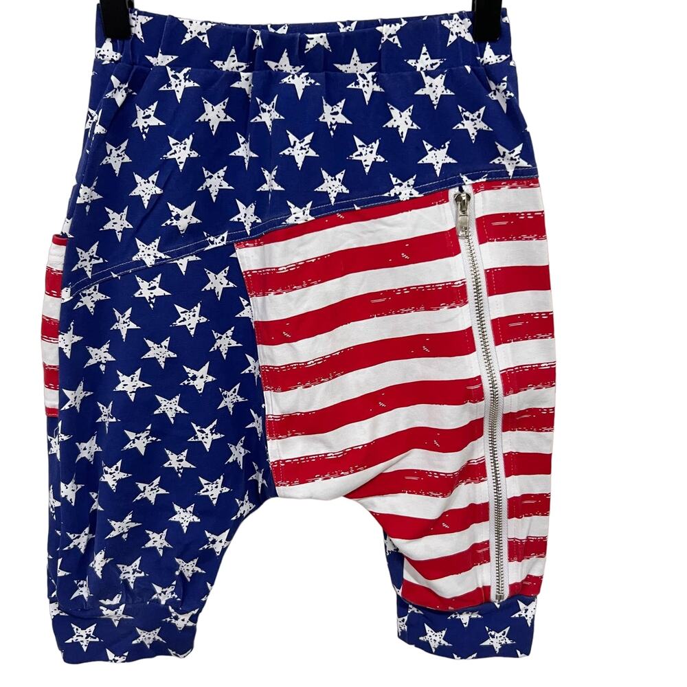 Posh Kiddos American Flag Harem Shorts Size 9 Red White & Blue